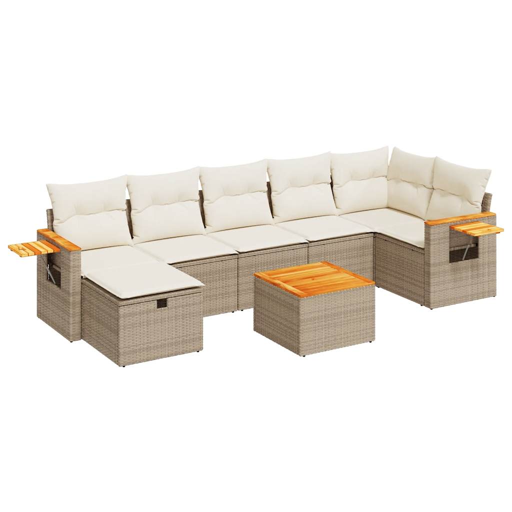 8-delige Loungeset met kussens poly rattan beige