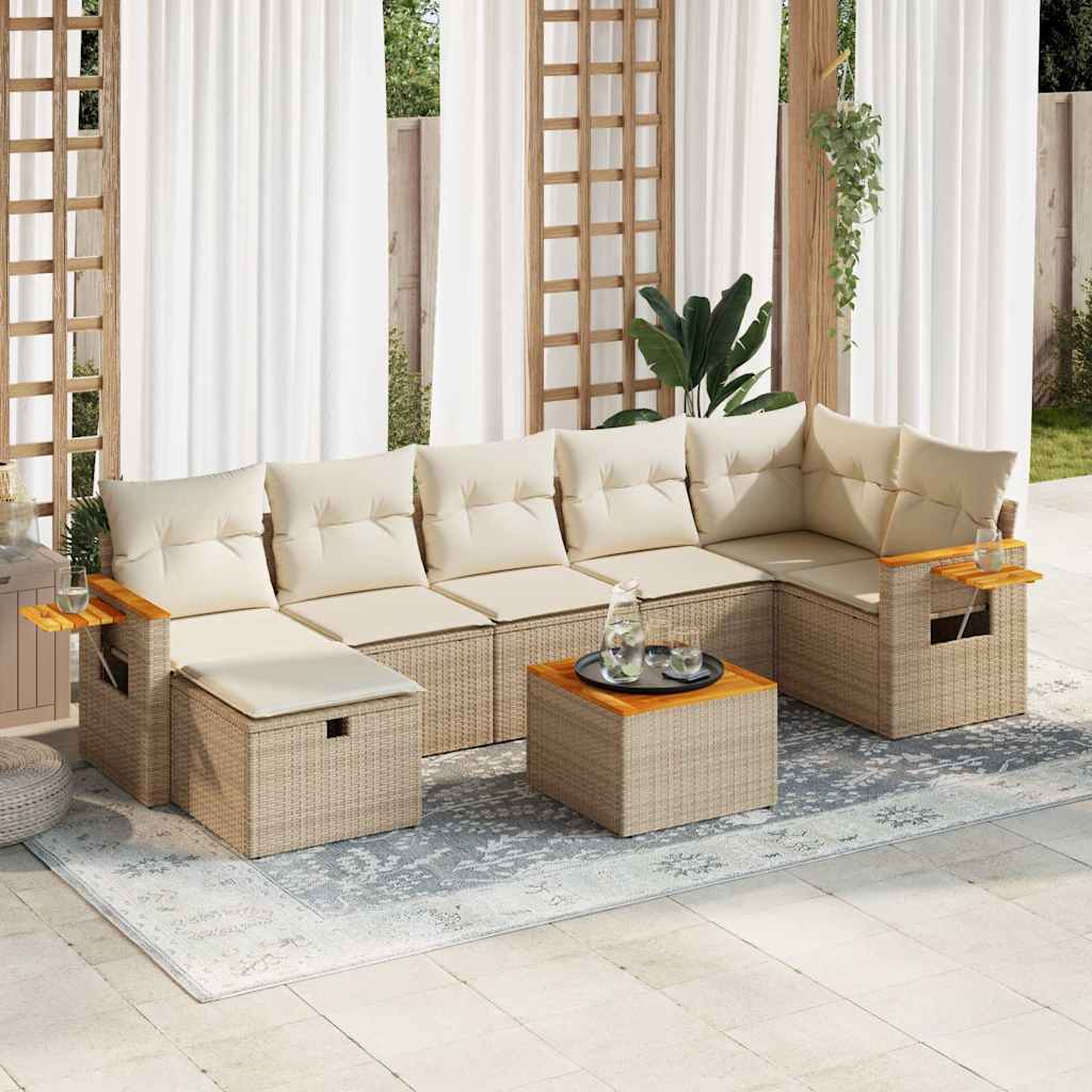 8-delige Loungeset met kussens poly rattan beige