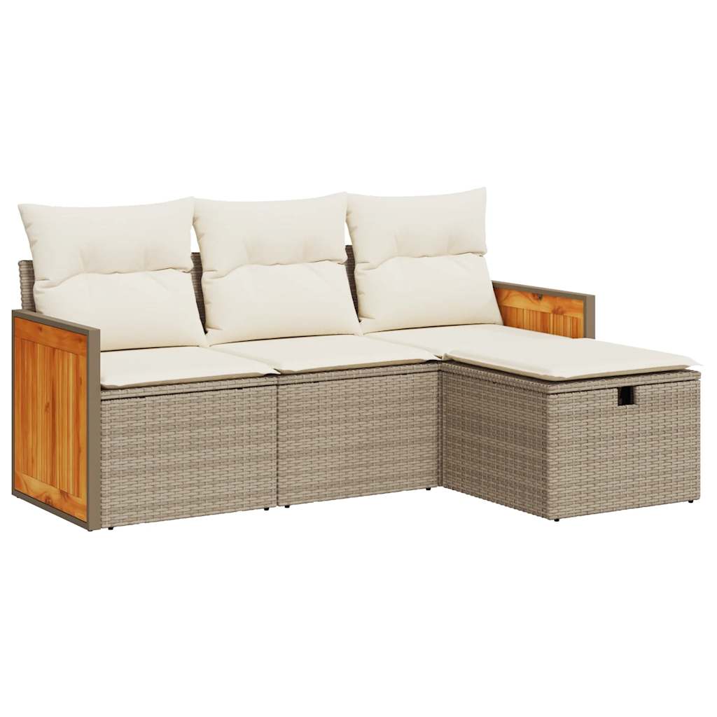 4-delige Loungeset met kussens poly rattan beige