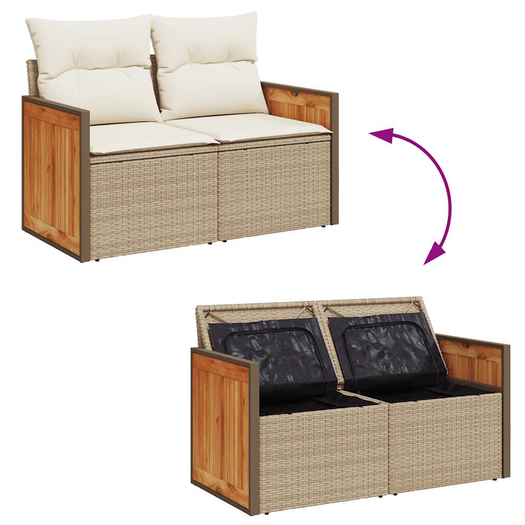 4-delige Loungeset met kussens poly rattan beige