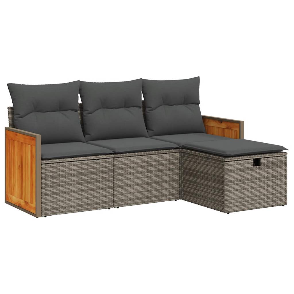 4-delige Loungeset met kussens poly rattan grijs