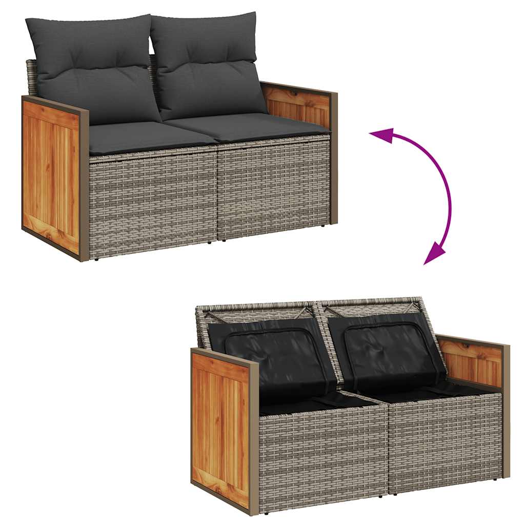 4-delige Loungeset met kussens poly rattan grijs