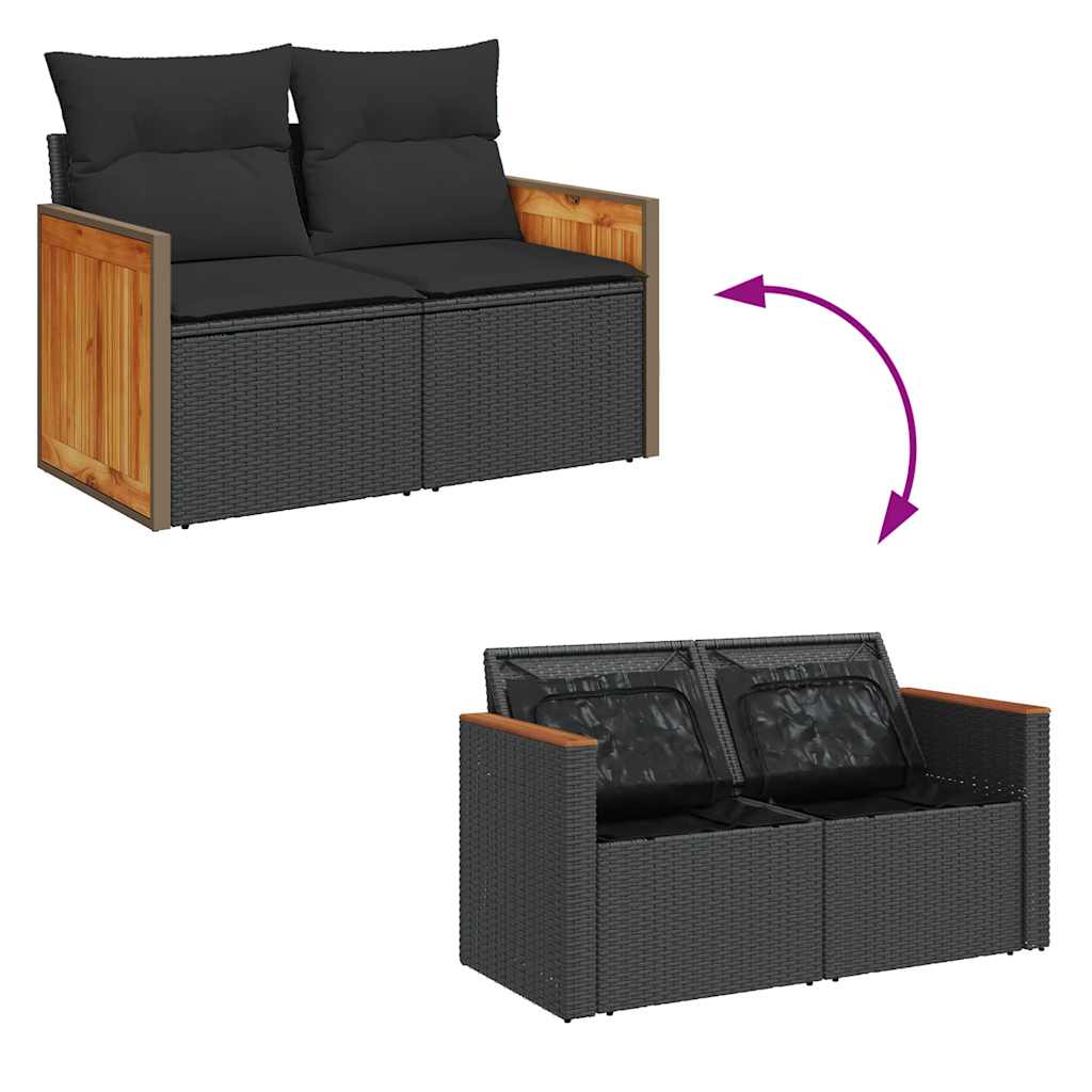 5-delige Loungeset met kussens poly rattan zwart