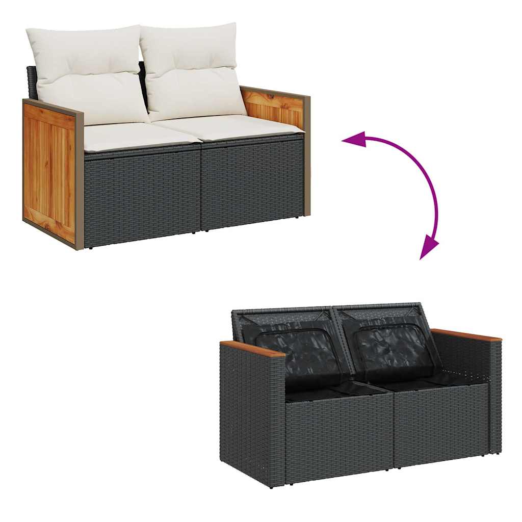 5-delige Loungeset met kussens poly rattan zwart