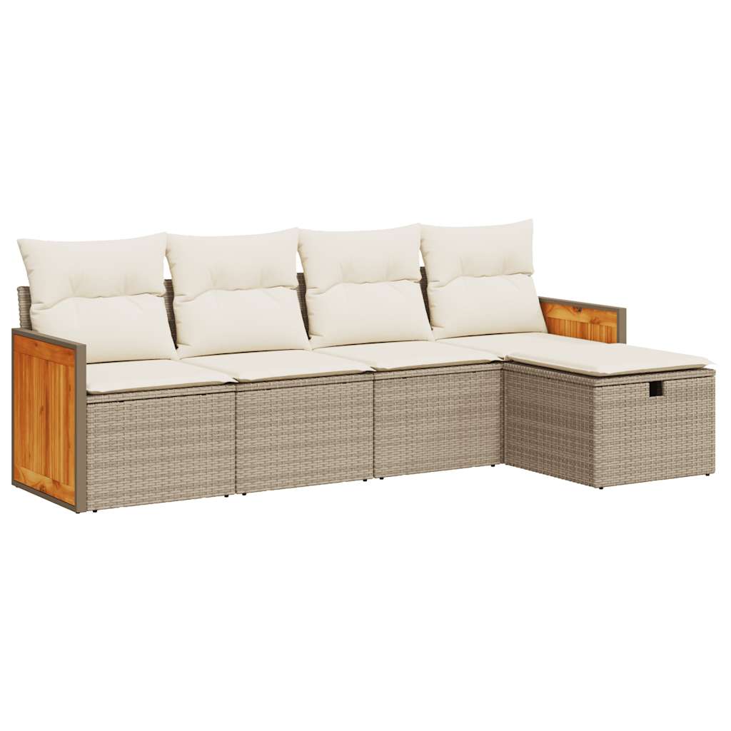 5-delige Loungeset met kussens poly rattan beige