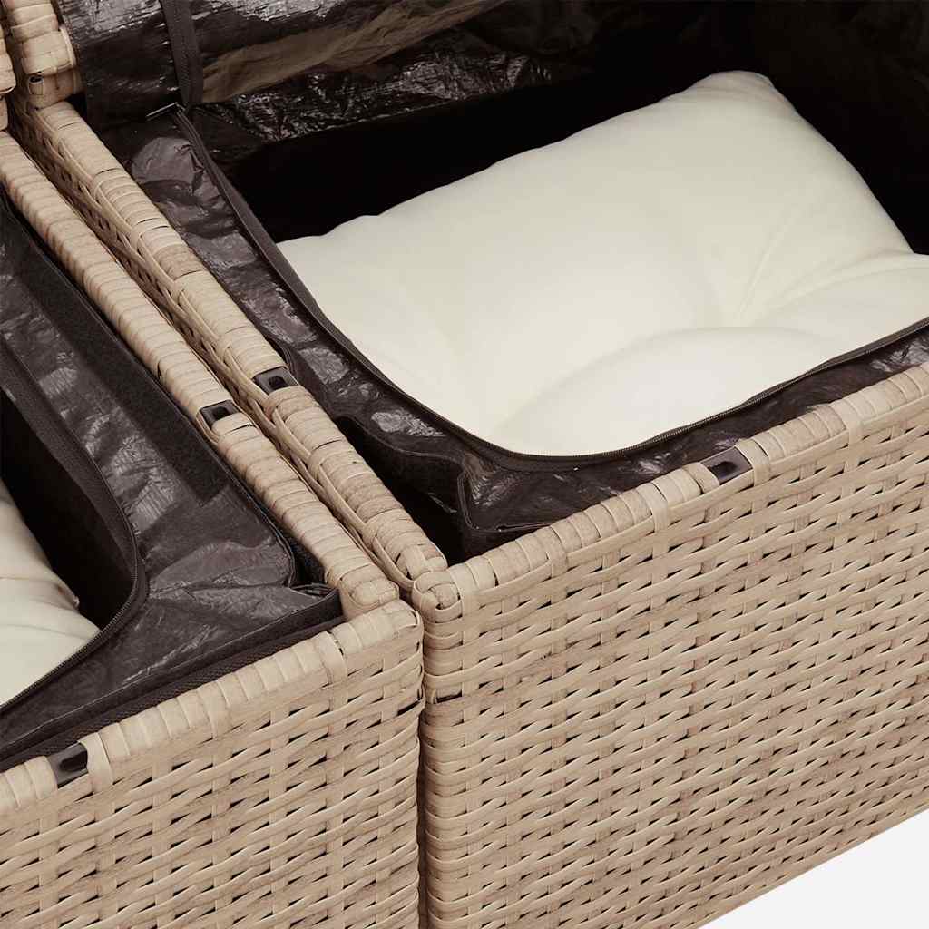 5-delige Loungeset met kussens poly rattan beige