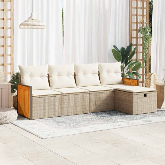 5-delige Loungeset met kussens poly rattan beige