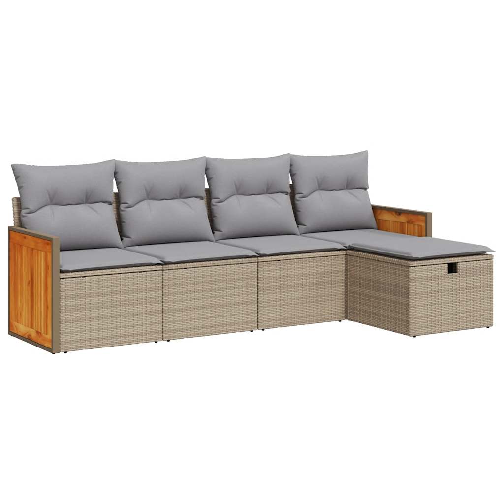 5-delige Loungeset met kussens poly rattan beige