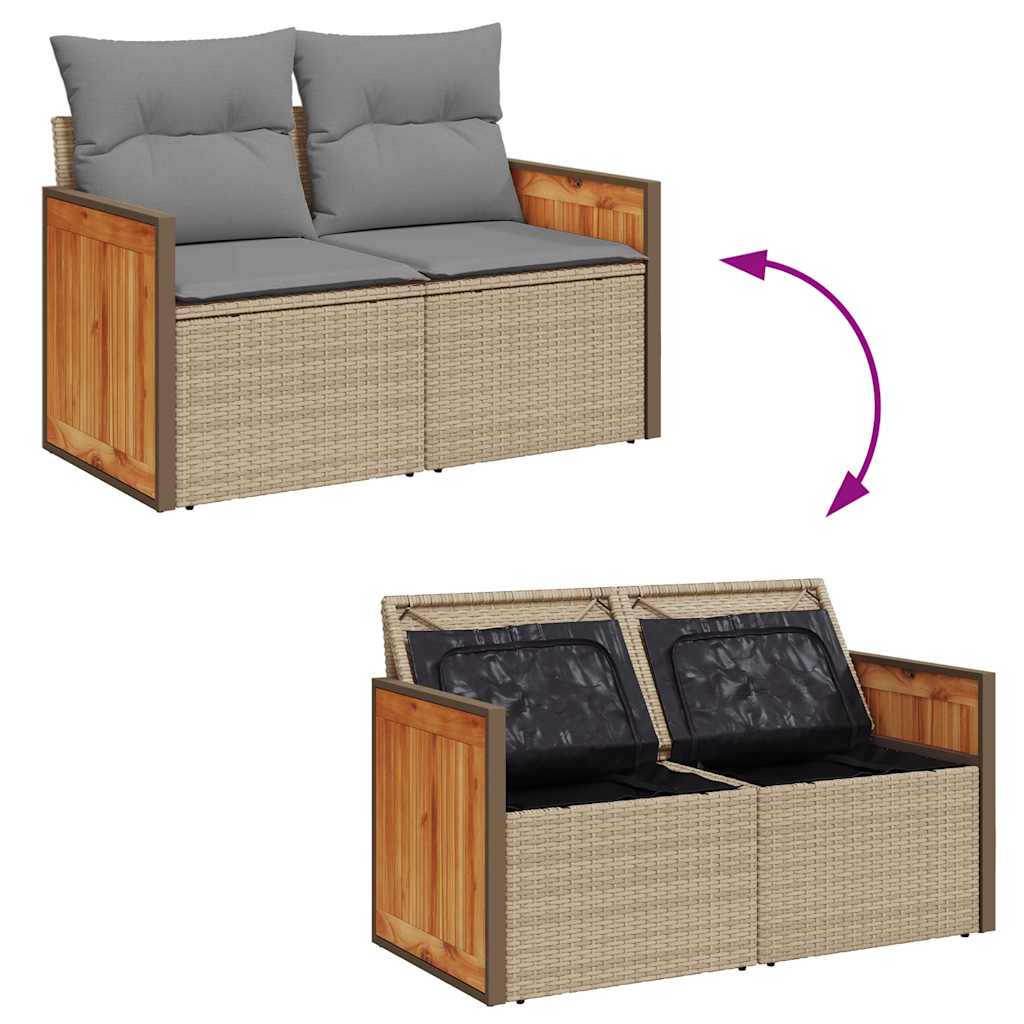 5-delige Loungeset met kussens poly rattan beige