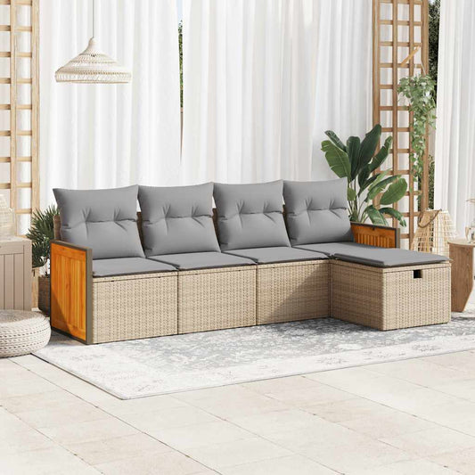 5-delige Loungeset met kussens poly rattan beige