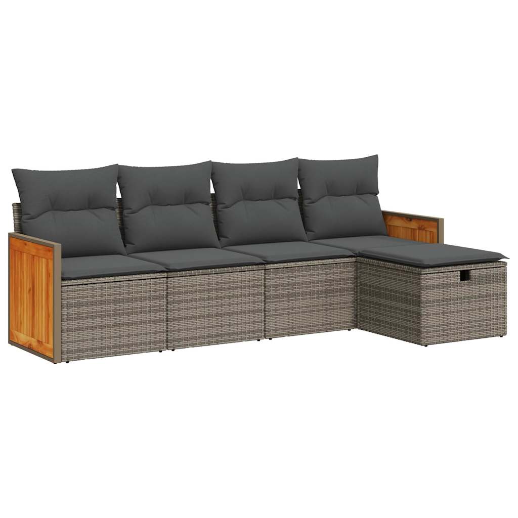 5-delige Loungeset met kussens poly rattan grijs