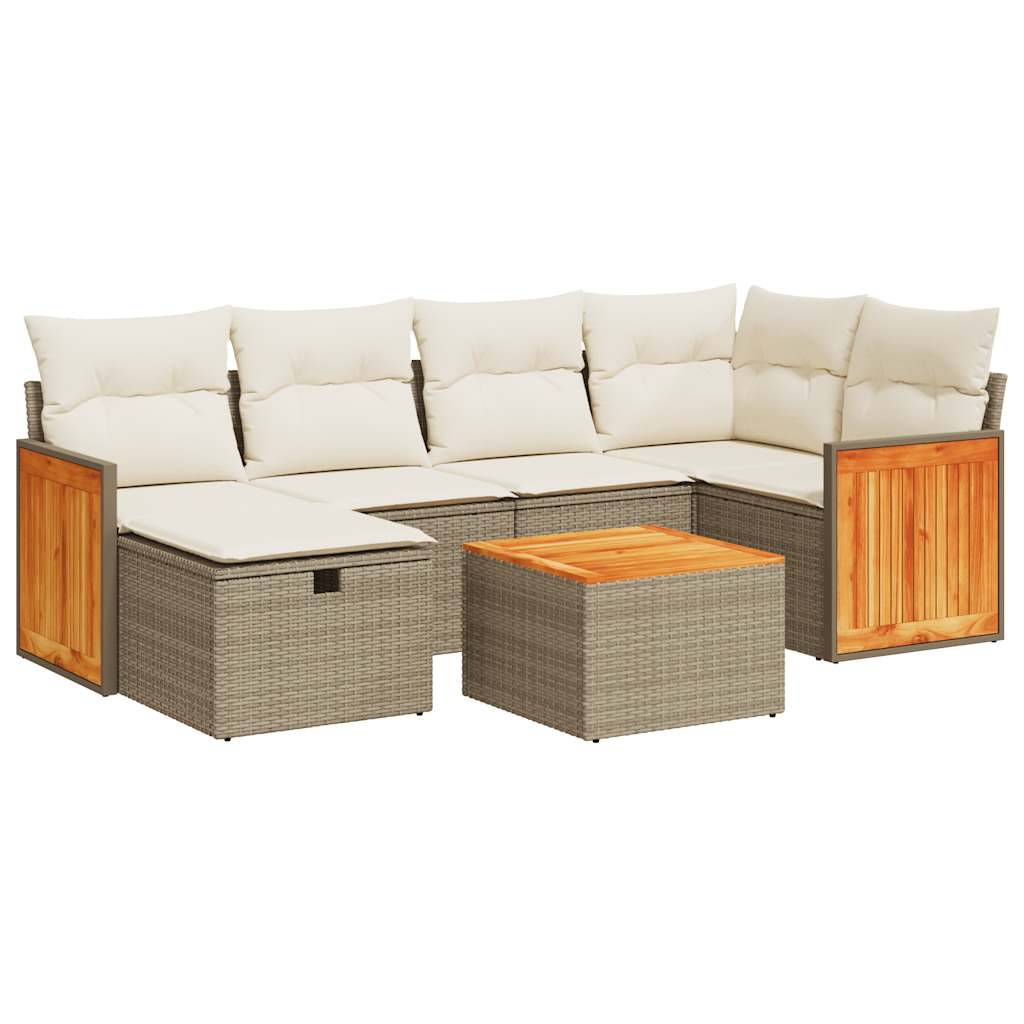 7-delige Loungeset met kussens poly rattan beige