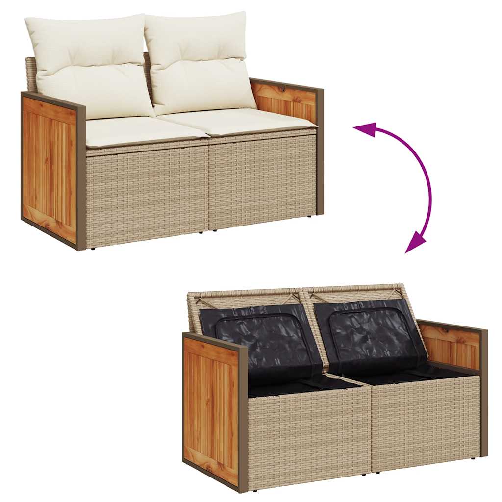 7-delige Loungeset met kussens poly rattan beige