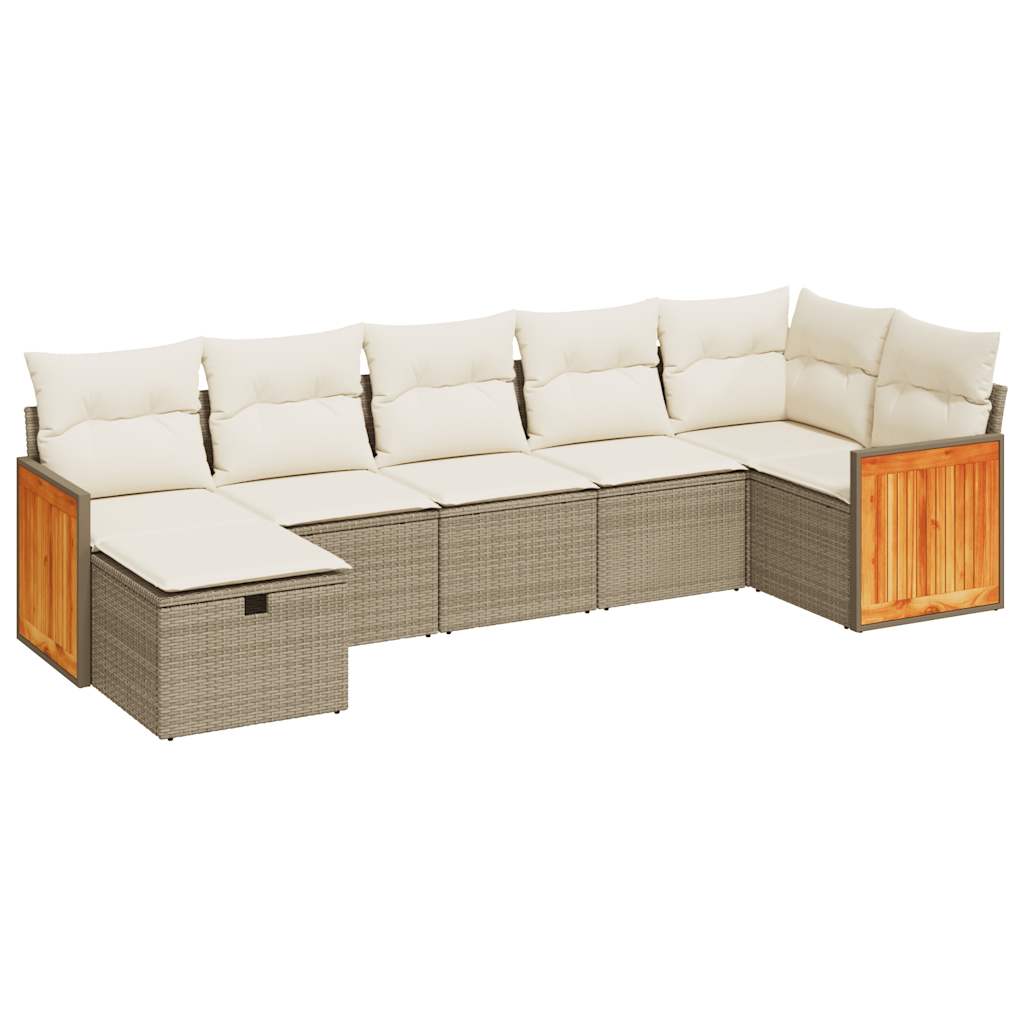 7-delige Loungeset met kussens poly rattan beige