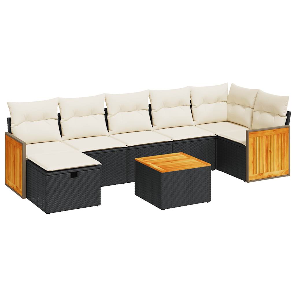 8-delige Loungeset met kussens poly rattan zwart