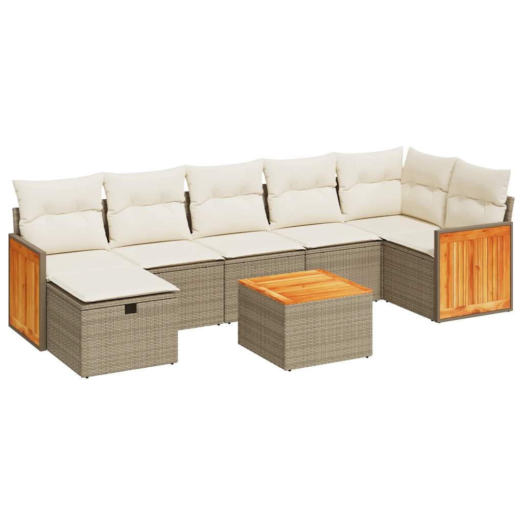 8-delige Loungeset met kussens poly rattan beige