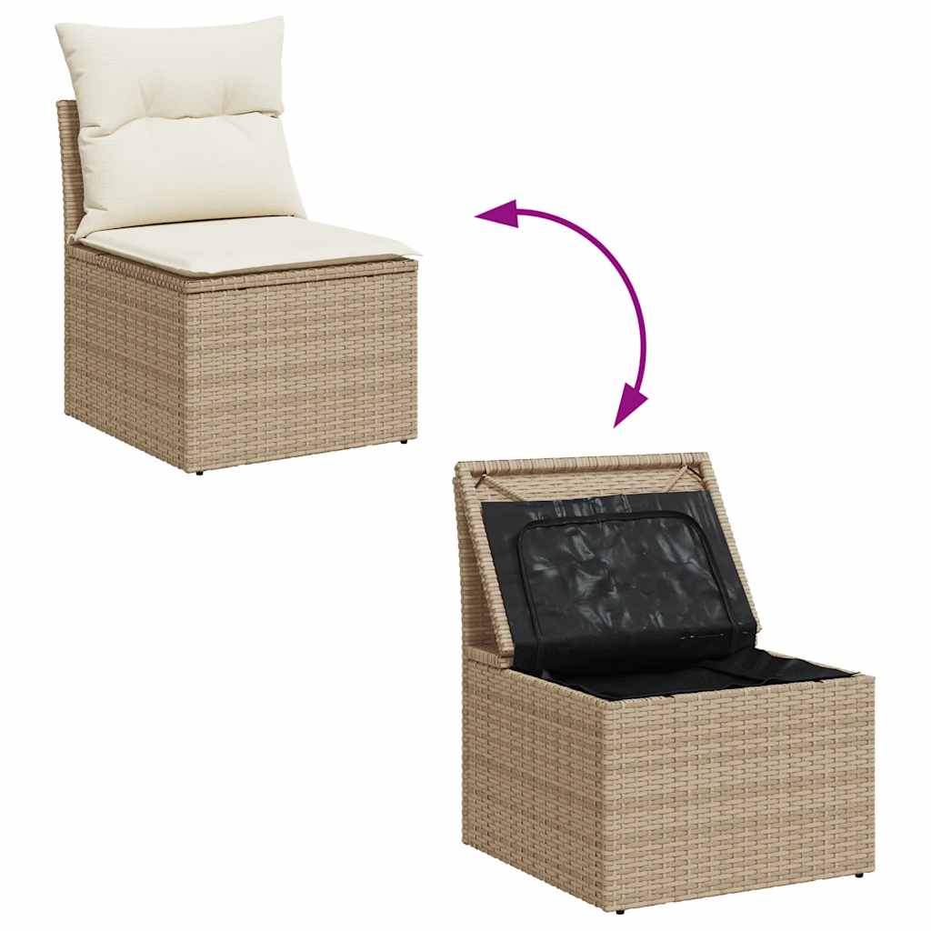 8-delige Loungeset met kussens poly rattan beige