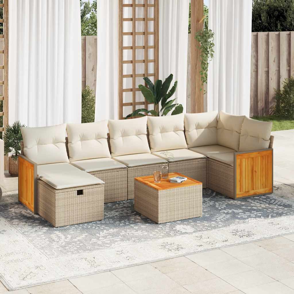 8-delige Loungeset met kussens poly rattan beige