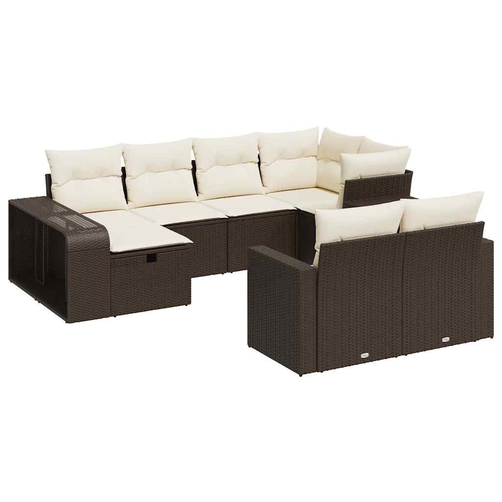 10-delige Loungeset met kussens poly rattan bruin