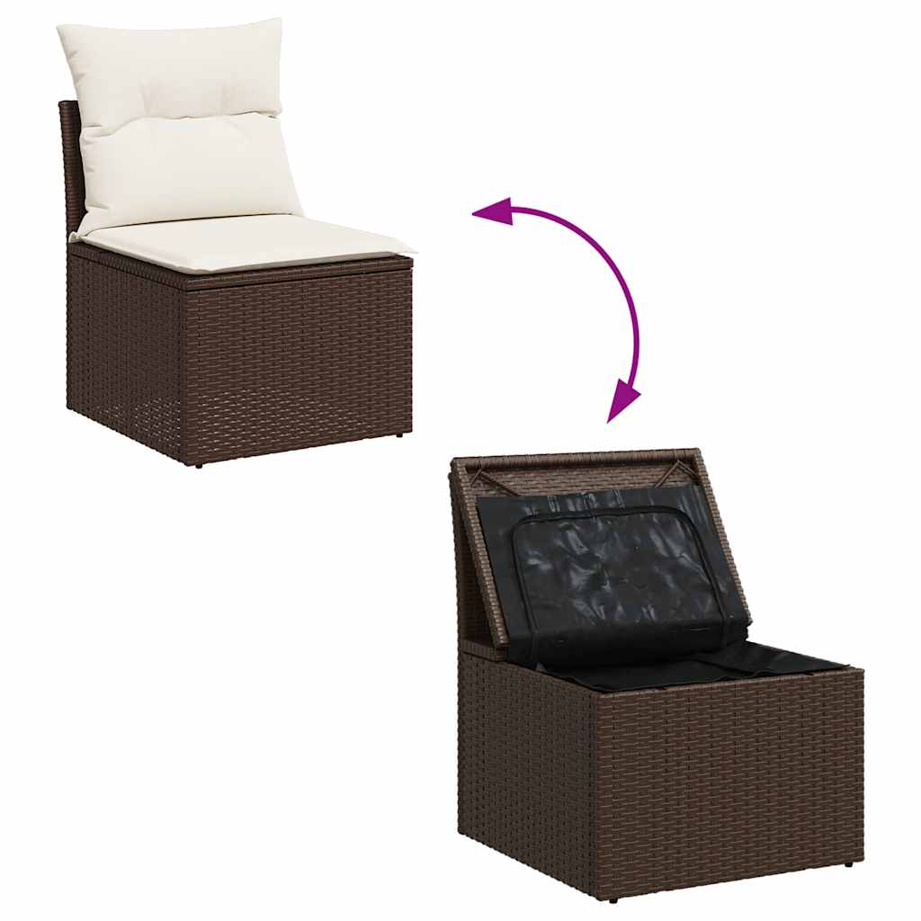 10-delige Loungeset met kussens poly rattan bruin