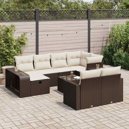 11-delige Loungeset met kussens poly rattan bruin