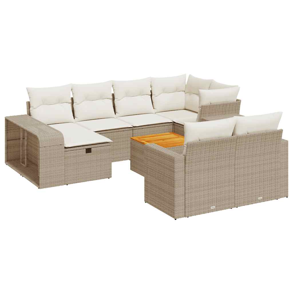 11-delige Tuinset met kussens poly rattan beige