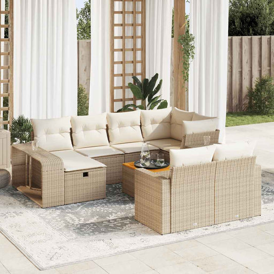 11-delige Tuinset met kussens poly rattan beige