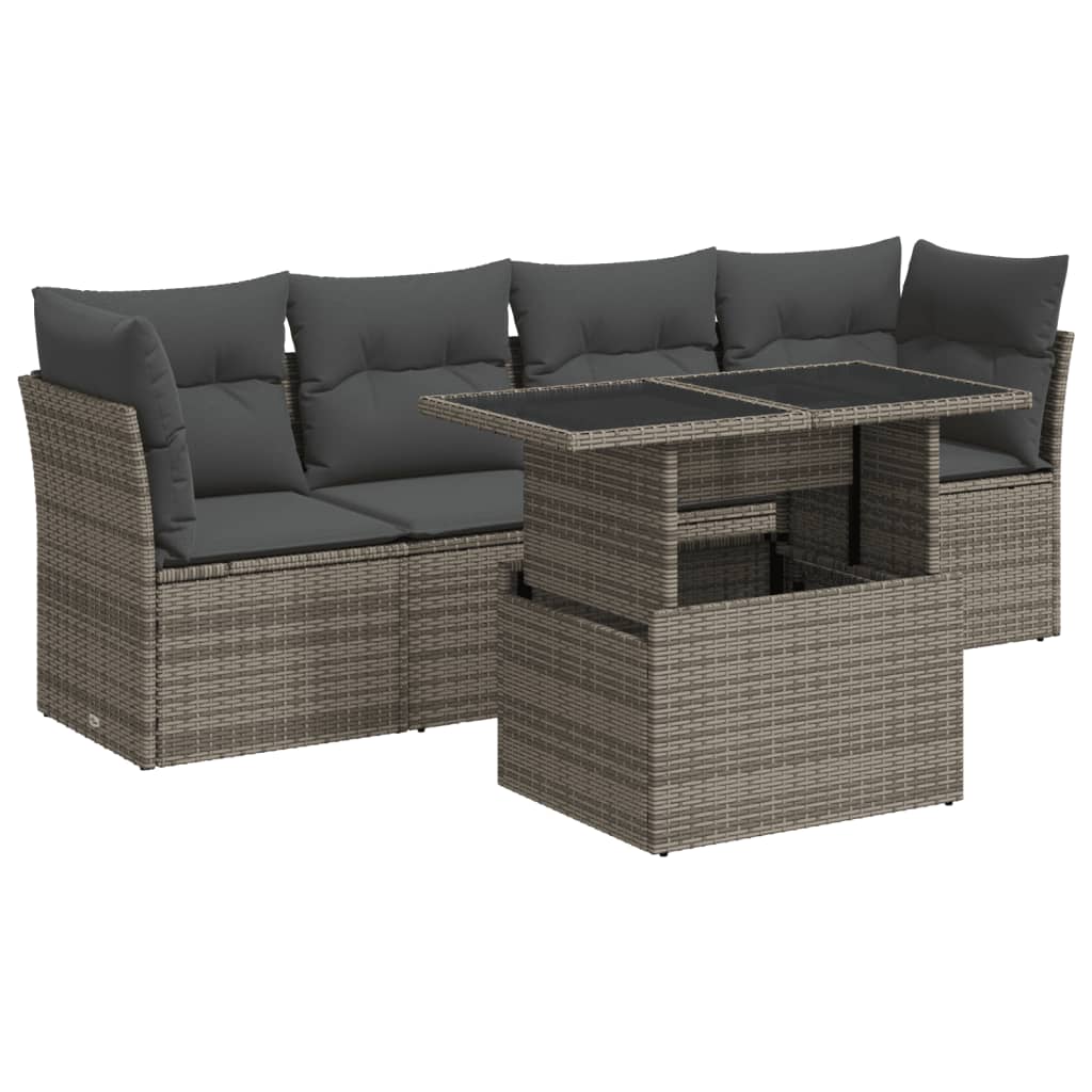 5-delige Loungeset met kussens poly rattan grijs