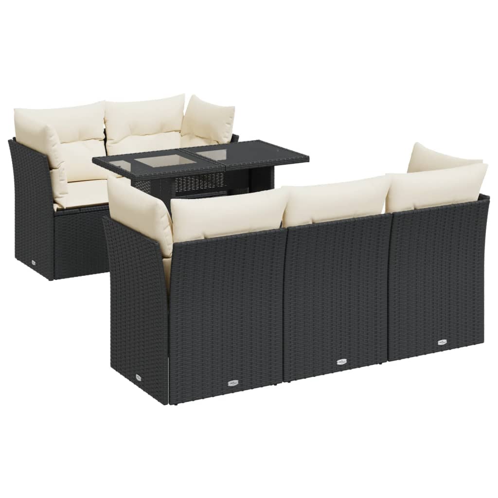 6-delige Loungeset met kussens poly rattan zwart