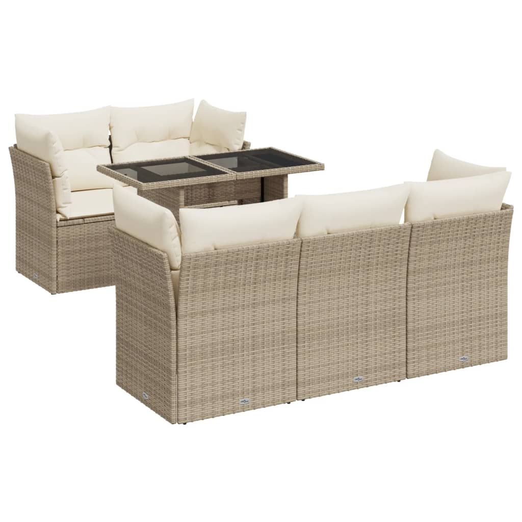 6-delige Loungeset met kussens poly rattan beige