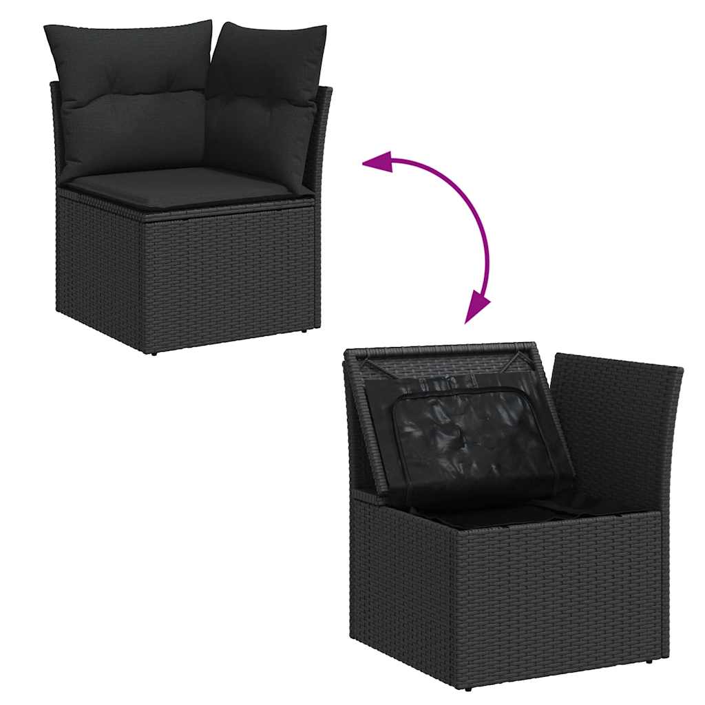 7-delige Loungeset met kussens poly rattan zwart