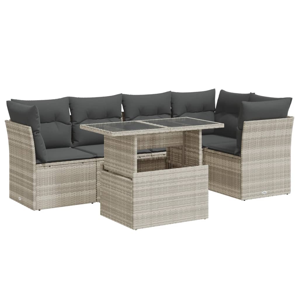 6-delige Loungeset met kussens poly rattan lichtgrijs