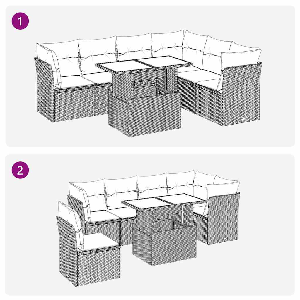 7-delige Loungeset met kussens poly rattan zwart