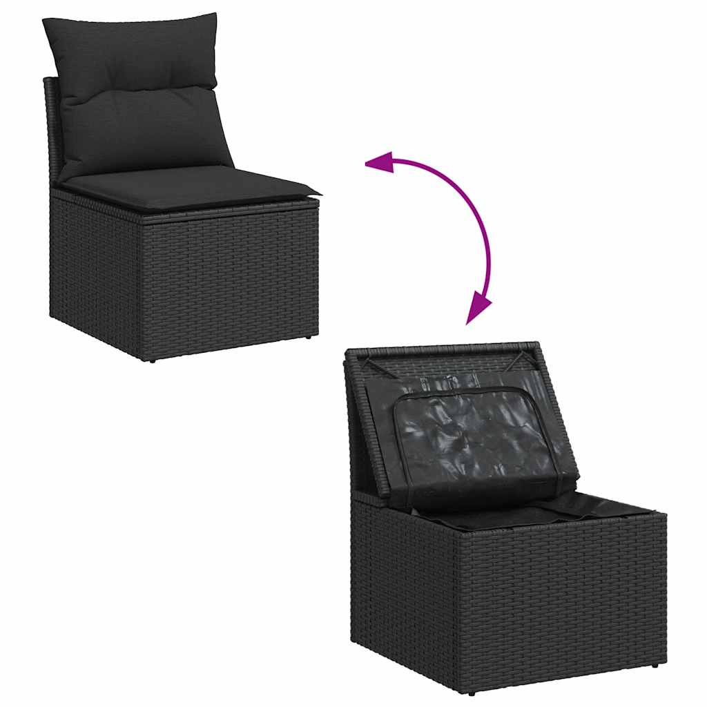 9-delige Loungeset met kussens poly rattan zwart