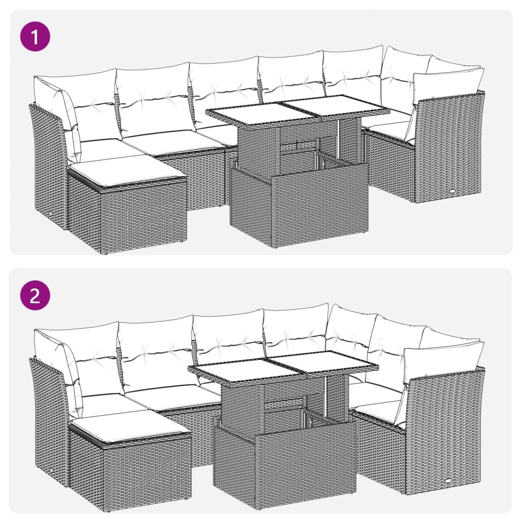 8-delige Loungeset met kussens poly rattan zwart