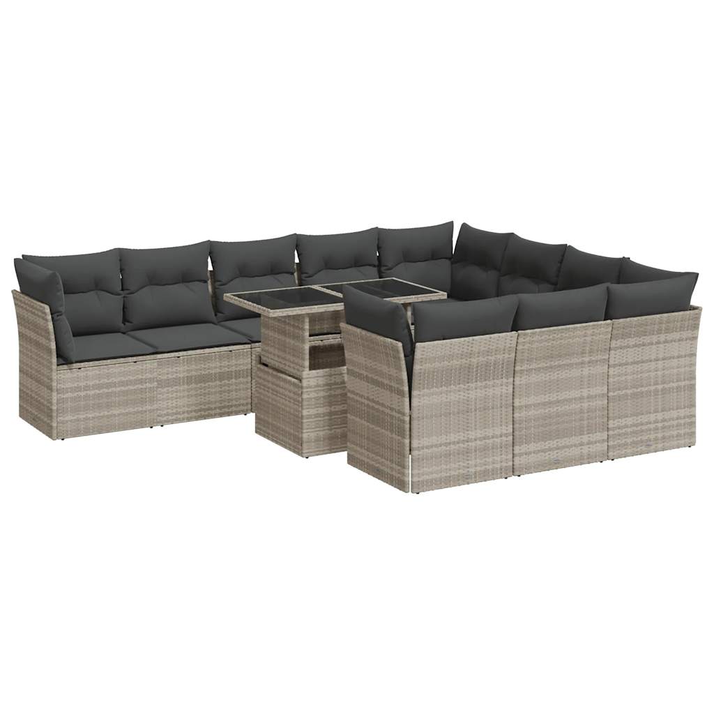 11-delige Loungeset met kussens poly rattan lichtgrijs