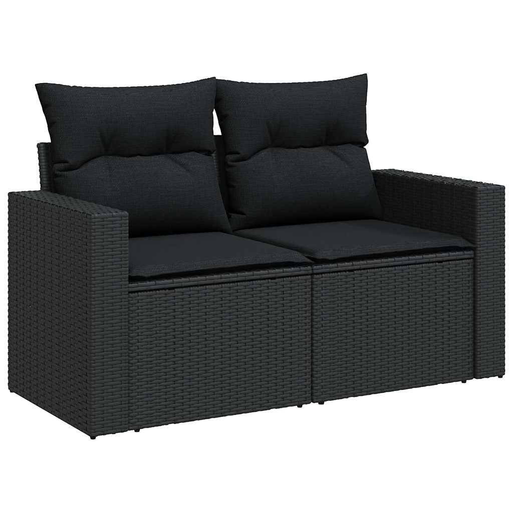 5-delige Loungeset met kussens poly rattan zwart