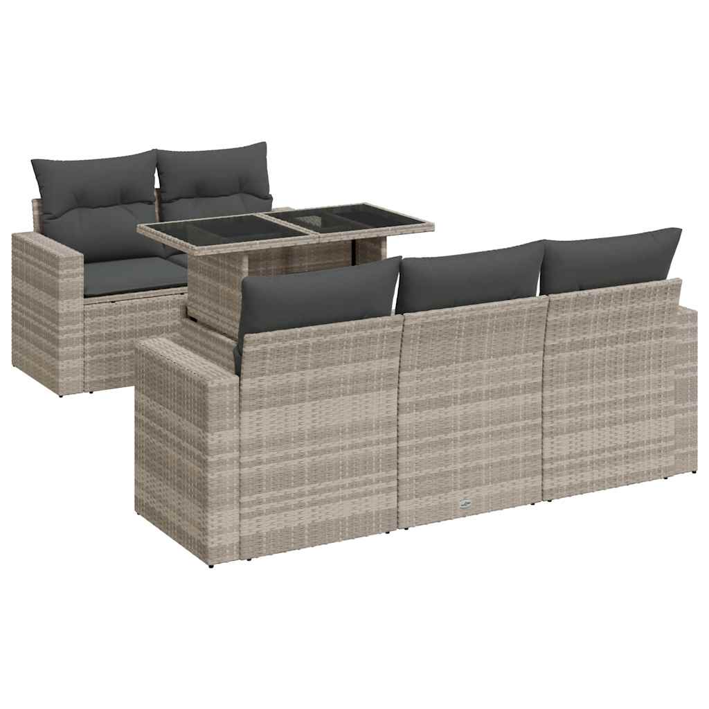 6-delige Loungeset met kussens poly rattan lichtgrijs