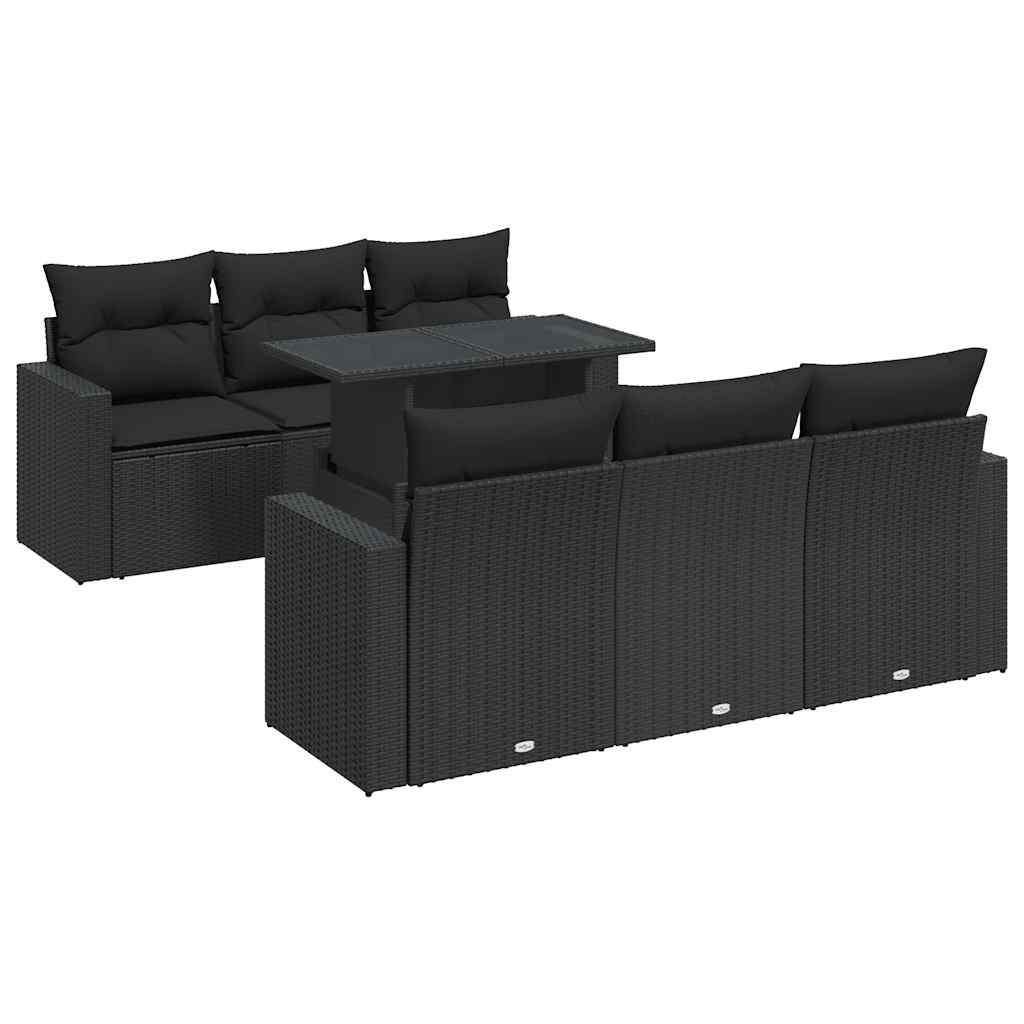 7-delige Loungeset met kussens poly rattan zwart