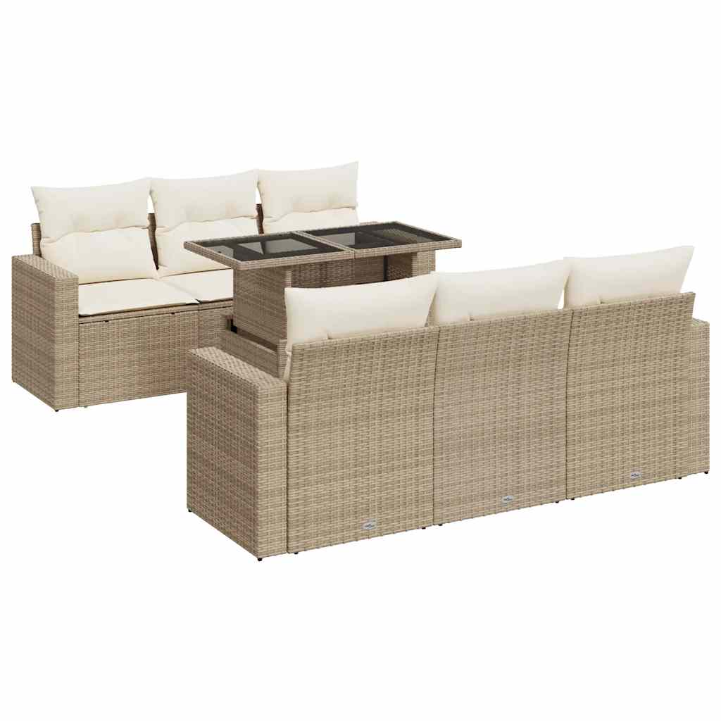 7-delige Loungeset met kussens poly rattan beige