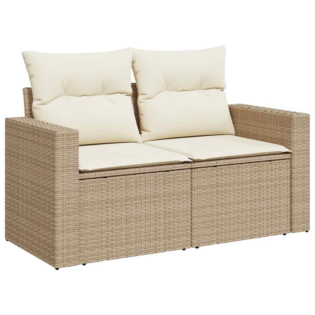 7-delige Loungeset met kussens poly rattan beige