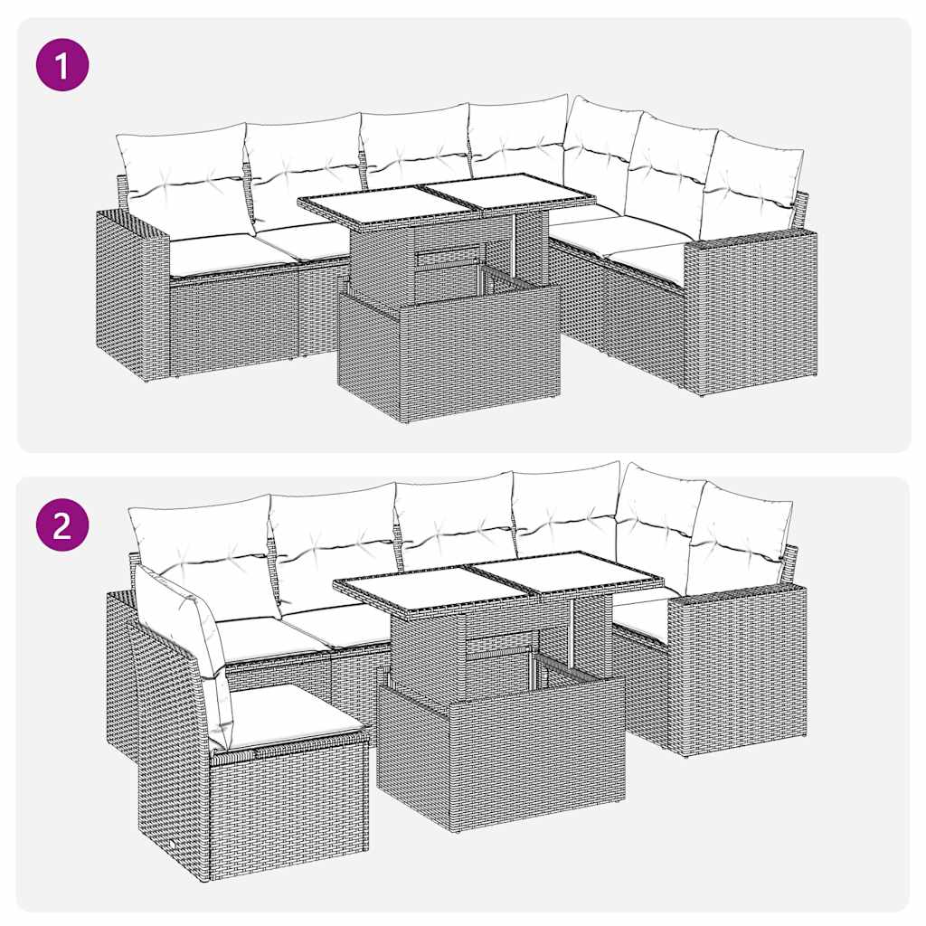 7-delige Loungeset met kussens poly rattan beige