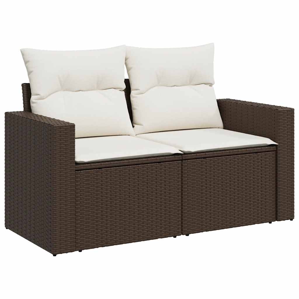 7-delige Loungeset met kussens poly rattan bruin