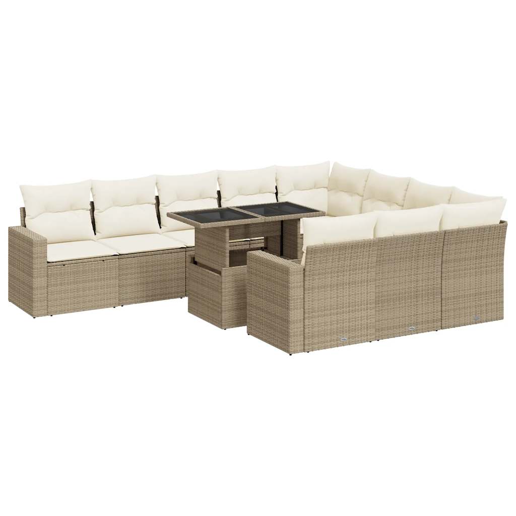 11-delige Tuinset met kussens poly rattan beige