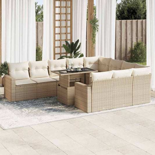 11-delige Tuinset met kussens poly rattan beige