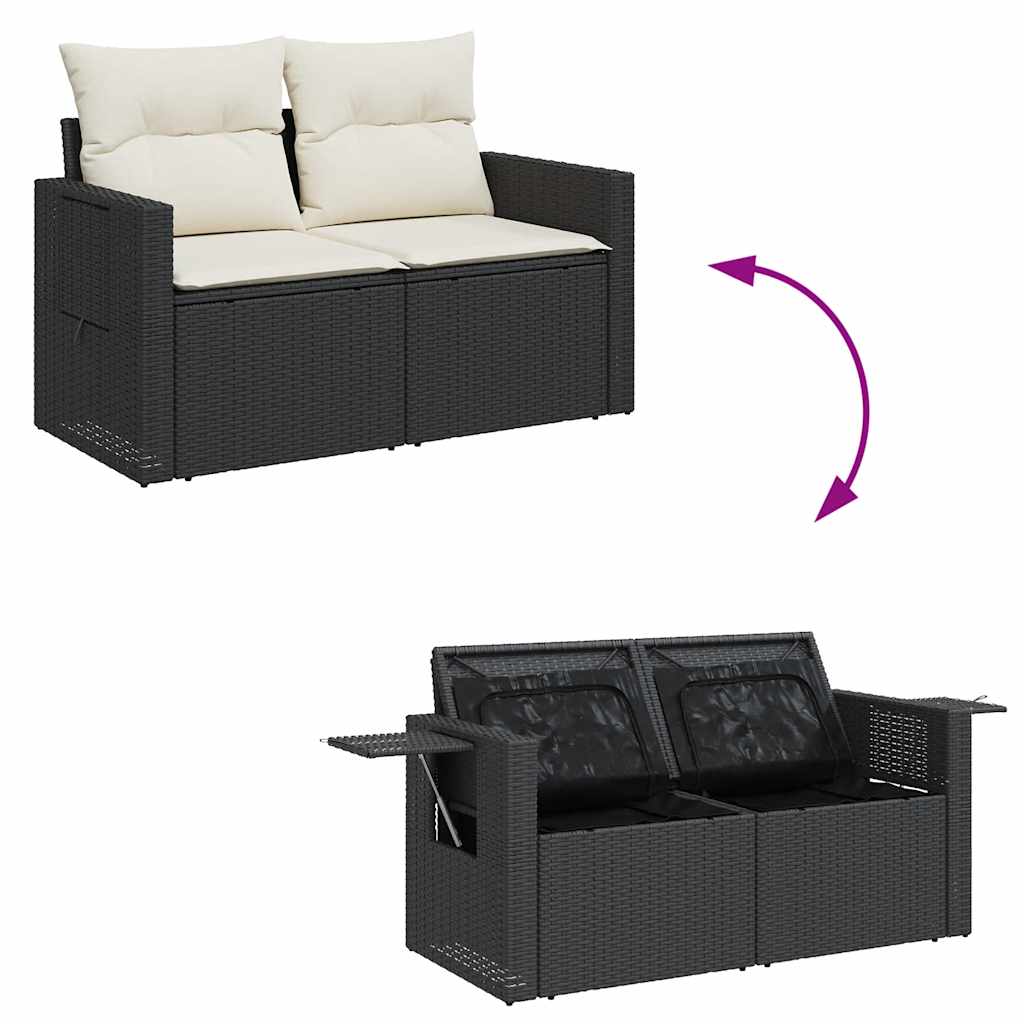 5-delige Loungeset met kussens poly rattan zwart