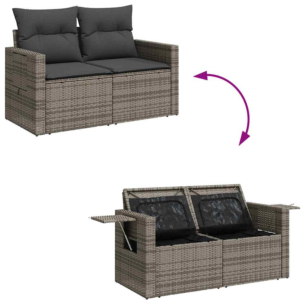 5-delige Loungeset met kussens poly rattan grijs