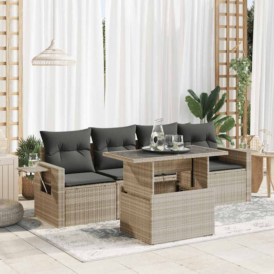 5-delige Loungeset met kussens poly rattan lichtgrijs