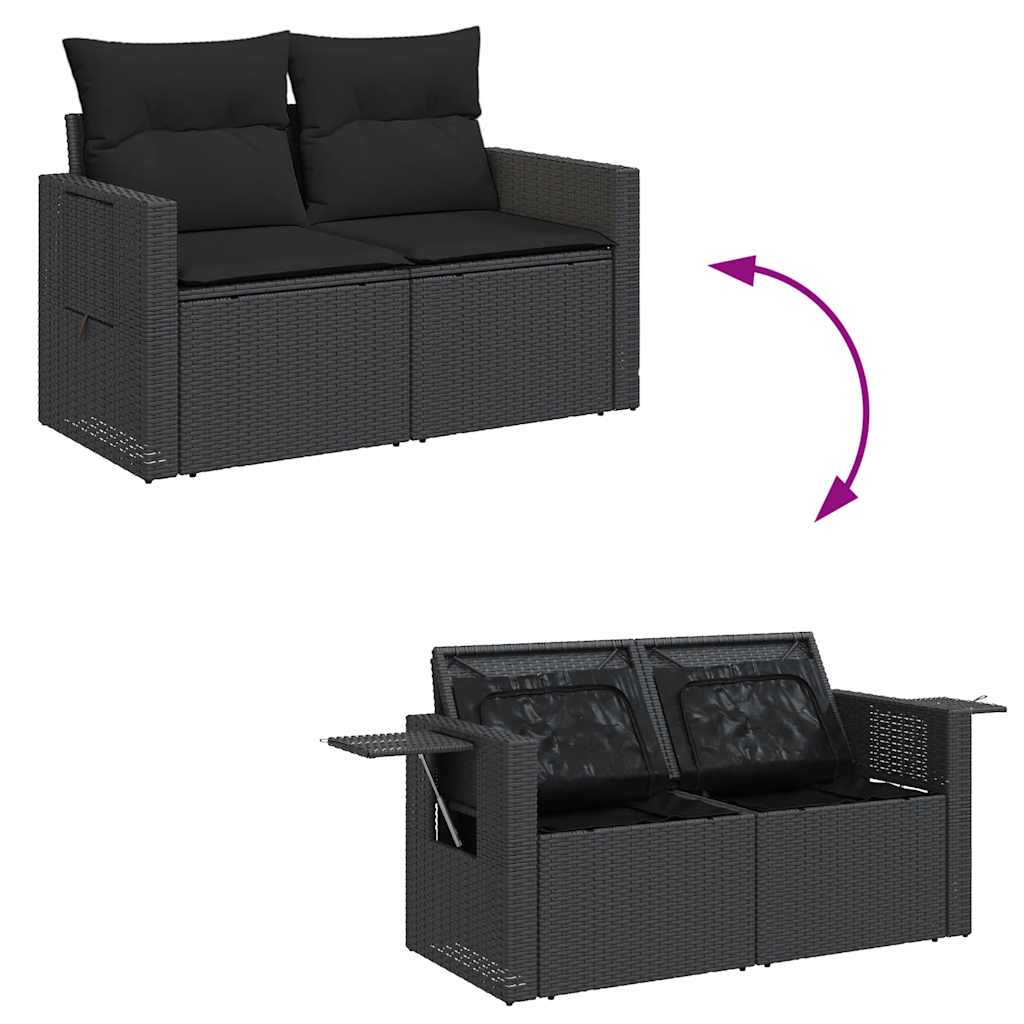 6-delige Loungeset met kussens poly rattan zwart