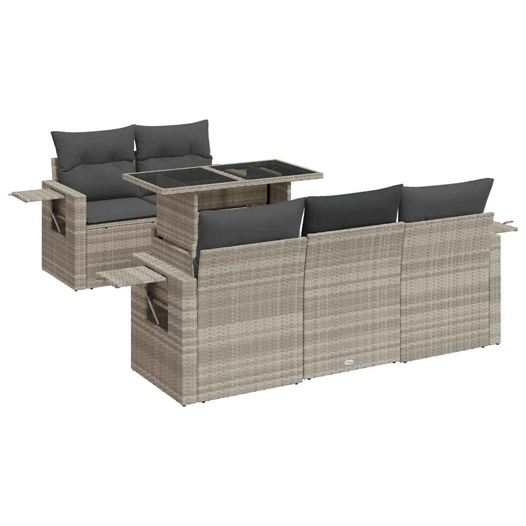 6-delige Loungeset met kussens poly rattan lichtgrijs